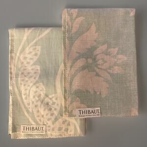 Two Thibaut Linen and Linen Blend Aqua Floral Fabric Samples 25"x25"